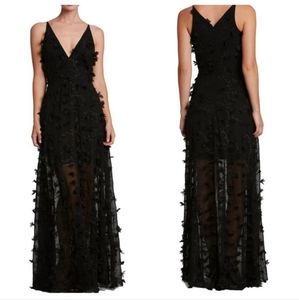 Dress the Population Fleur Floral Applique Gown in Black